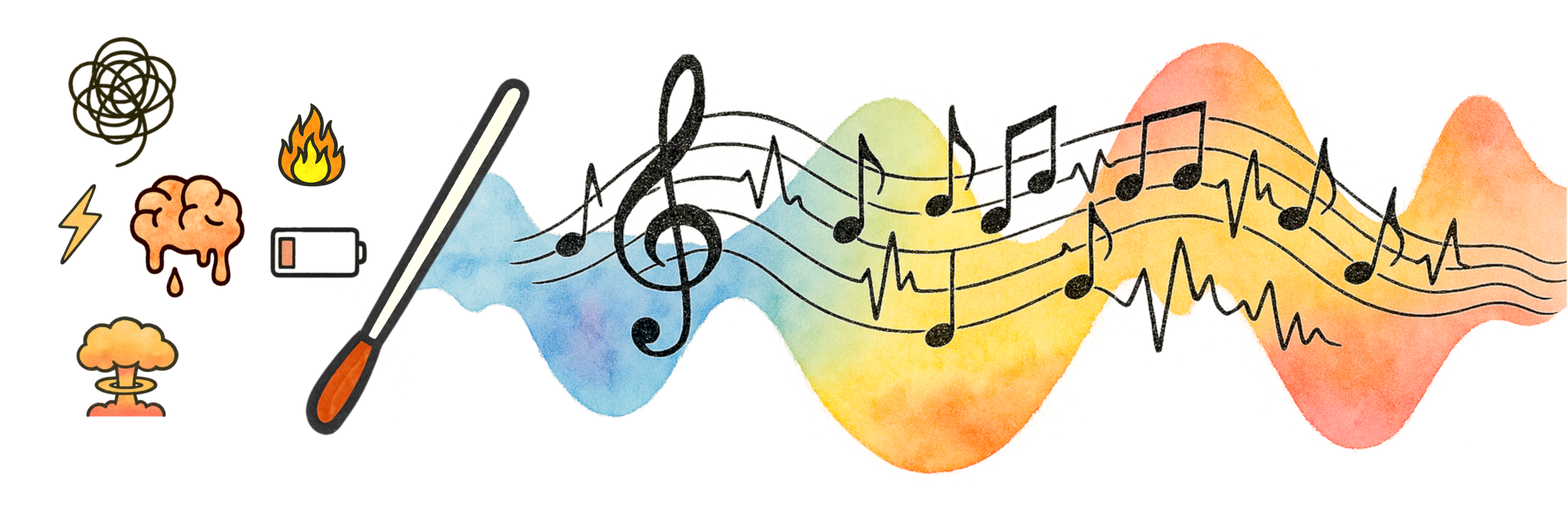 Maestro productivity platform musical banner showing transformation from chaos to orchestrated harmony